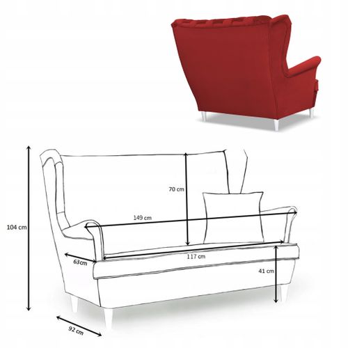 Canapé 2 Places Carol, Rouge, Style Scandinave, Assise à Ressorts