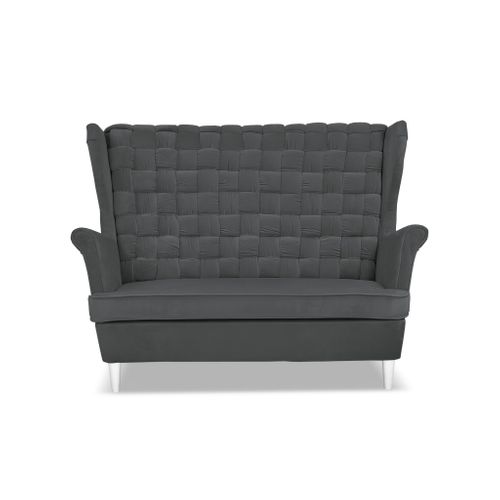 Canapé 2 Places Carol, Gris Graphite, Style Scandinave, à Oreilles, Suspension à Ressorts