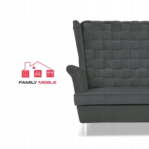 Canapé 2 Places Carol, Gris Graphite, Style Scandinave, à Oreilles, Suspension à Ressorts