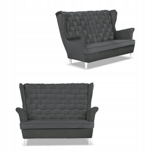 Canapé 2 Places Carol, Gris Graphite, Style Scandinave, à Oreilles, Suspension à Ressorts