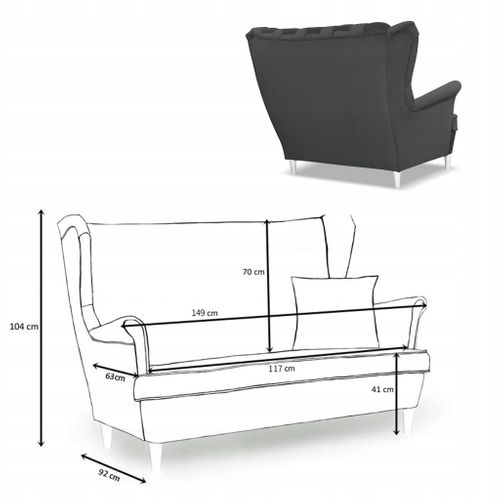 Canapé 2 Places Carol, Gris Graphite, Style Scandinave, à Oreilles, Suspension à Ressorts