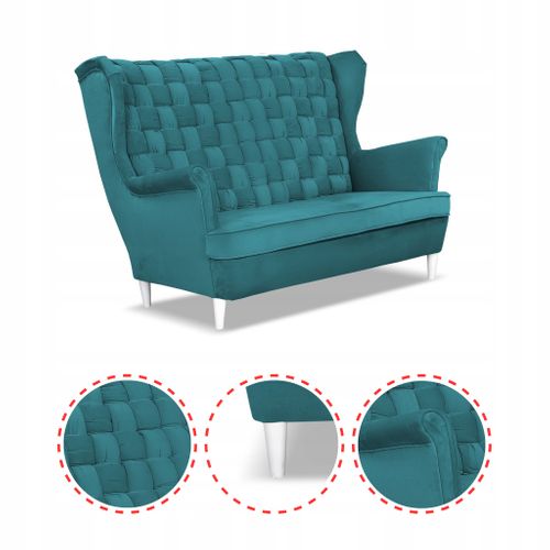 Canapé 2 Places Scandinave Carol, Turquoise, à Oreilles Et à Ressorts