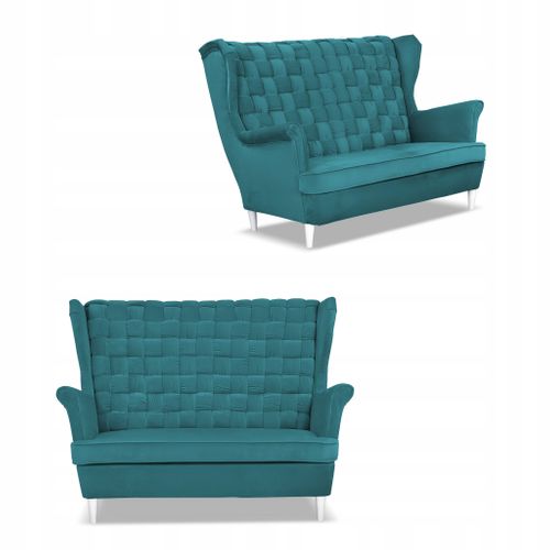 Canapé 2 Places Scandinave Carol, Turquoise, à Oreilles Et à Ressorts