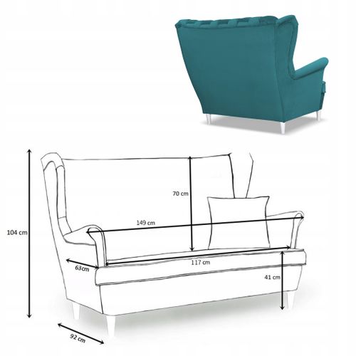 Canapé 2 Places Scandinave Carol, Turquoise, à Oreilles Et à Ressorts