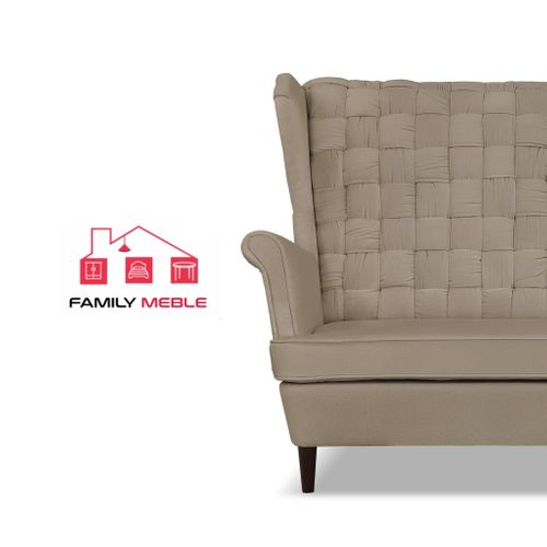 Canapé Scandinave 2 Places Carol, Modèle à Oreilles, Beige, à Ressorts