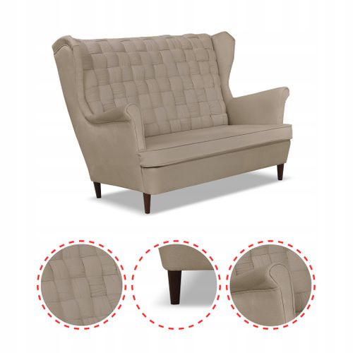 Canapé Scandinave 2 Places Carol, Modèle à Oreilles, Beige, à Ressorts