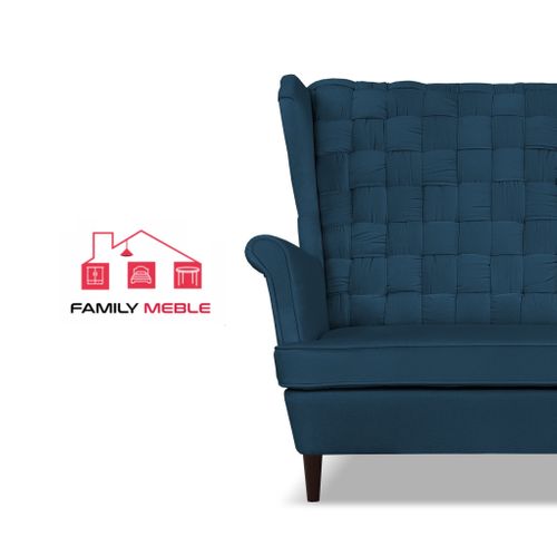 Canapé Scandinave «carol», 2 Places, Bleu Marine, à Oreilles, Assise à Ressorts