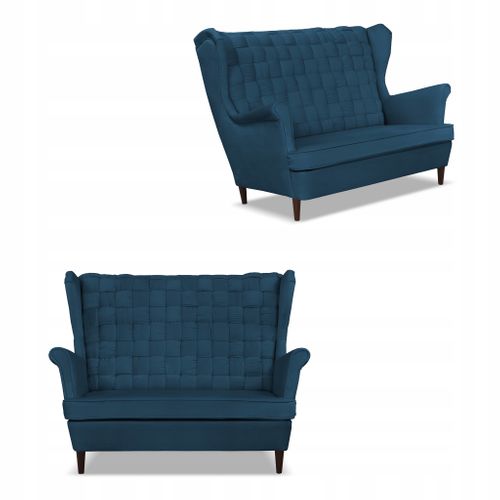 Canapé Scandinave «carol», 2 Places, Bleu Marine, à Oreilles, Assise à Ressorts