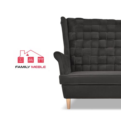 Canapé à Oreilles 2 Places Carol En Graphite, Style Scandinave, Suspension à Ressorts