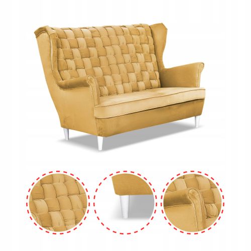 Carol — Canapé Scandinave 2 Places à Oreilles , Jaune, Avec Ressorts