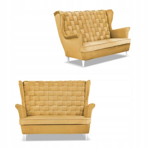 Carol — Canapé Scandinave 2 Places à Oreilles , Jaune, Avec Ressorts