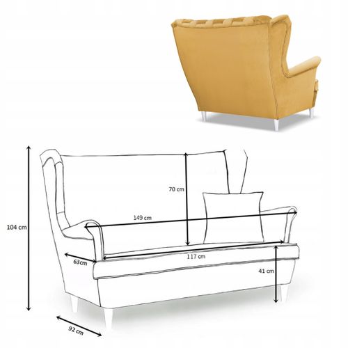 Carol — Canapé Scandinave 2 Places à Oreilles , Jaune, Avec Ressorts