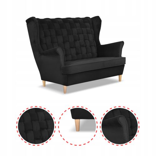 Canapé 2 Places Carol Noir, Style Scandinave, à Oreilles Et à Ressorts