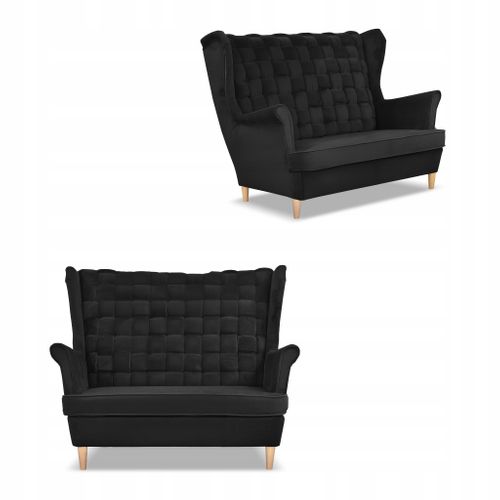 Canapé 2 Places Carol Noir, Style Scandinave, à Oreilles Et à Ressorts