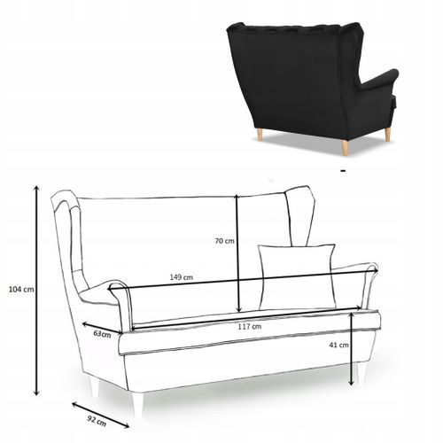 Canapé 2 Places Carol Noir, Style Scandinave, à Oreilles Et à Ressorts