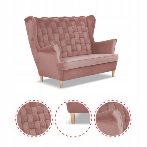 Canapé Scandinave à Oreilles Carol — 2 Places, Rose Poudré