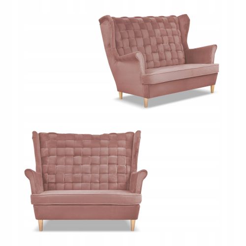 Canapé Scandinave à Oreilles Carol — 2 Places, Rose Poudré
