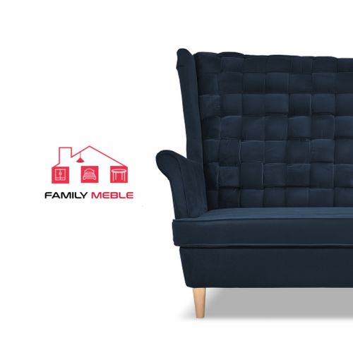 Canapé 2 Places Carol Bleu Marine, Style Scandinave à Oreilles , à Ressorts