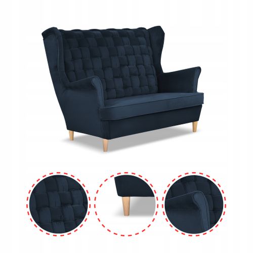 Canapé 2 Places Carol Bleu Marine, Style Scandinave à Oreilles , à Ressorts