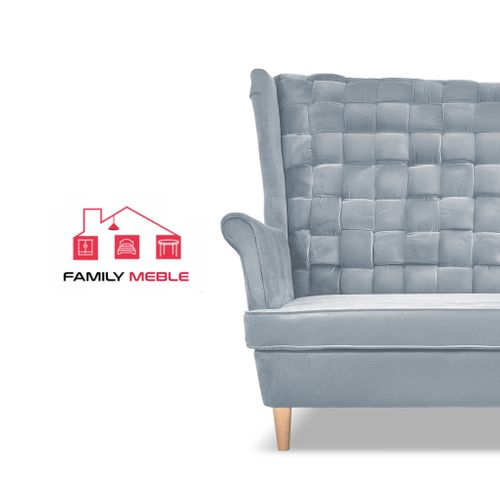 Canapé Scandinave à Oreilles Carol, 2 Places — Bleu Clair, Suspension à Ressorts