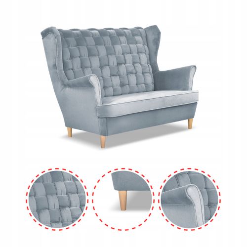 Canapé Scandinave à Oreilles Carol, 2 Places — Bleu Clair, Suspension à Ressorts