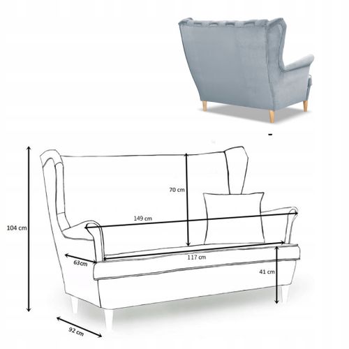 Canapé Scandinave à Oreilles Carol, 2 Places — Bleu Clair, Suspension à Ressorts