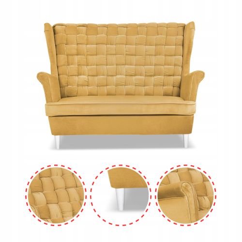 Carol — Ensemble De Salon - Canapé, Fauteuils Et Poufs à Rayures, Jaune Miel