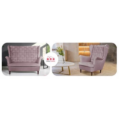 Carol — Ensemble De Salon - Canapé, Fauteuils Et Poufs à Rayures, Jaune Miel