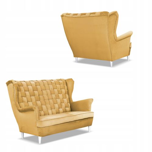Carol — Ensemble De Salon - Canapé, Fauteuils Et Poufs à Rayures, Jaune Miel