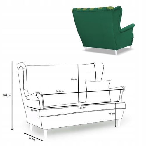 Canapé Scandinave Carol Duo à Oreilles (style Bergère), Turquoise Et Vert
