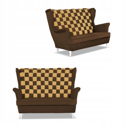 Canapé Carol Duo — Style Scandinave à Oreilles — Bicolore Brun-jaune