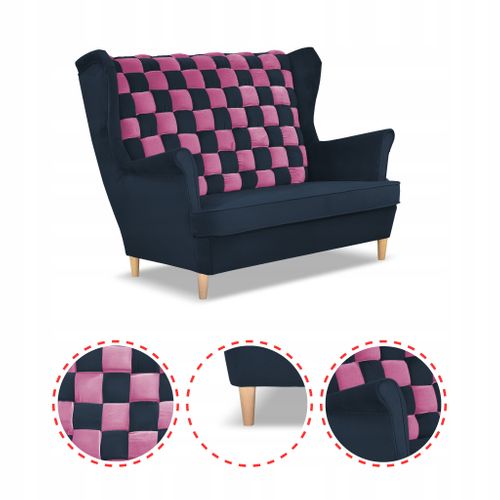 Canapé/sofa à Oreilles Carol Duo — Style Scandinave, Bicolore Bleu Marine Et Rose