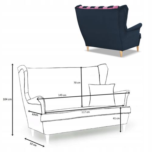 Canapé/sofa à Oreilles Carol Duo — Style Scandinave, Bicolore Bleu Marine Et Rose