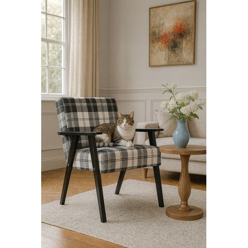 Fauteuil Rétro Vintage - Prl Soler à Carreaux Bleu Marine Et Blanc