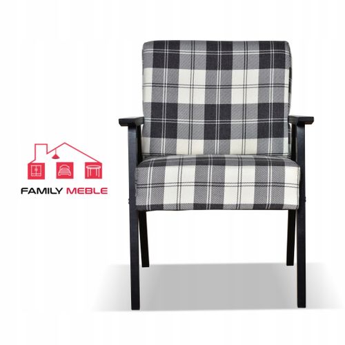 Fauteuil Rétro Vintage - Prl Soler à Carreaux Bleu Marine Et Blanc