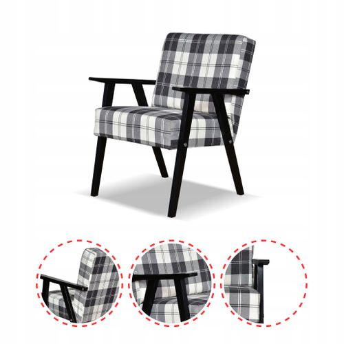 Fauteuil Rétro Vintage - Prl Soler à Carreaux Bleu Marine Et Blanc