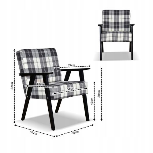 Fauteuil Rétro Vintage - Prl Soler à Carreaux Bleu Marine Et Blanc