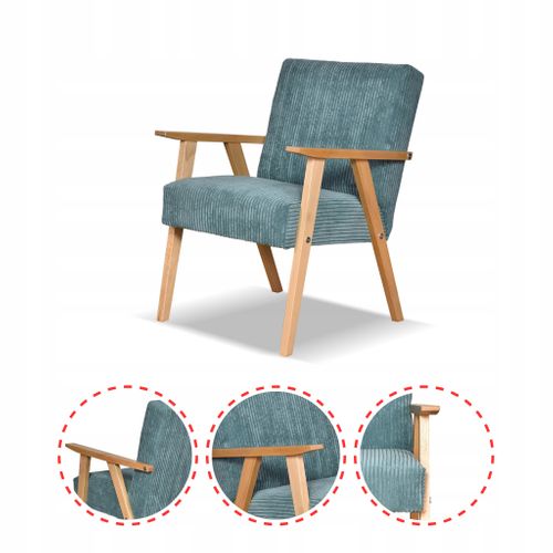 Fauteuil Rétro Vintage, Style Années 60-80 — Soler Anafi En Velours Côtelé Vert Menthe