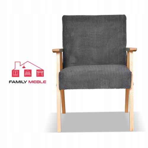 Fauteuil Style Prl, Rétro Et Vintage, Soler En Velours Côtelé Gris Graphite, Modèle Anafi