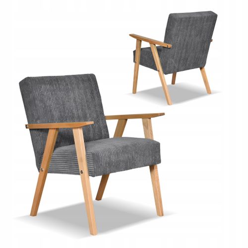 Fauteuil Style Prl, Rétro Et Vintage, Soler En Velours Côtelé Gris Graphite, Modèle Anafi