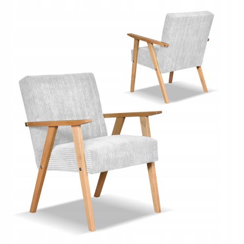 Fauteuil Style Prl Rétro Vintage Soler Anafi En Velours Côtelé Gris