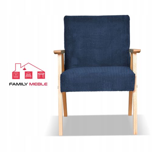 Fauteuil Rétro-vintage Style Prl Soler Anafi En Velours Côtelé Bleu Marine