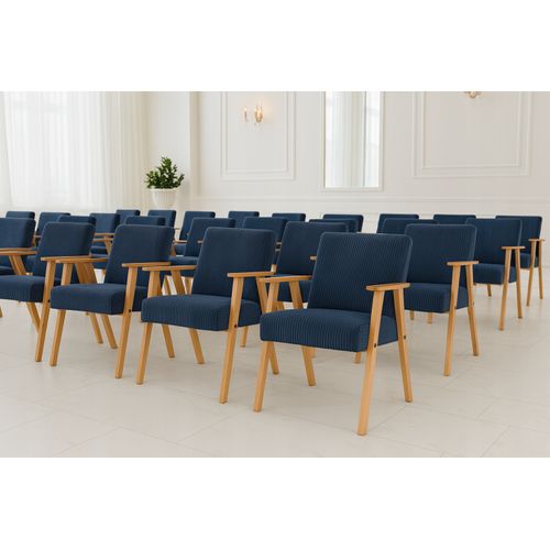 Fauteuil Rétro-vintage Style Prl Soler Anafi En Velours Côtelé Bleu Marine