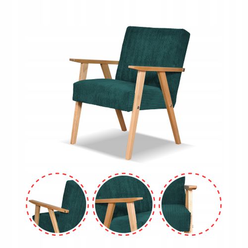 Fauteuil Style Rétro-vintage Prl Soler Anafi, Vert En Velours Côtelé