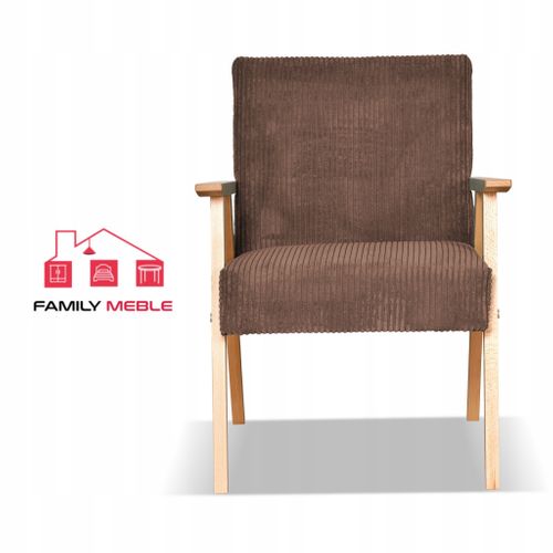 Fauteuil Style Prl Rétro Vintage Soler Anafi — Velours Côtelé Marron