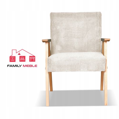 Fauteuil Style Prl Rétro-vintage Soler Anafi En Velours Côtelé Beige