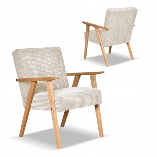 Fauteuil Style Prl Rétro-vintage Soler Anafi En Velours Côtelé Beige