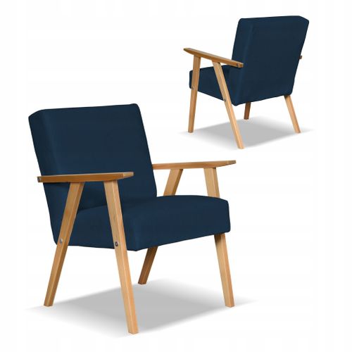 Fauteuil Rétro-vintage Style Prl Soler En Velours Hunter Bleu Marine