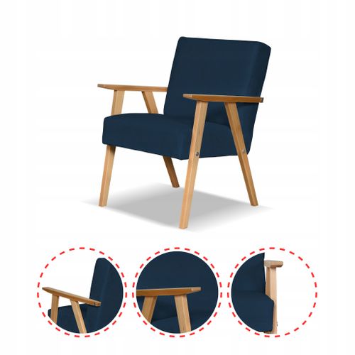 Fauteuil Rétro-vintage Style Prl Soler En Velours Hunter Bleu Marine