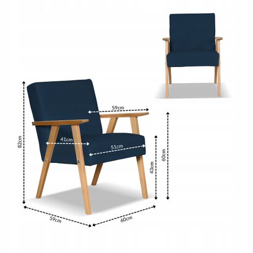 Fauteuil Rétro-vintage Style Prl Soler En Velours Hunter Bleu Marine